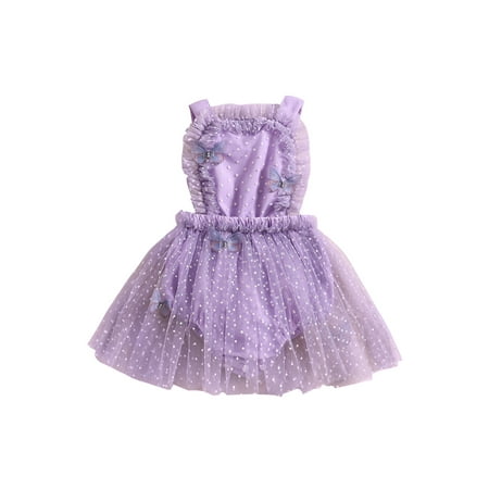 

ESASSALY Baby Girls Rompers Dress Dot Butterfly Sleeveless Infant Bodysuits