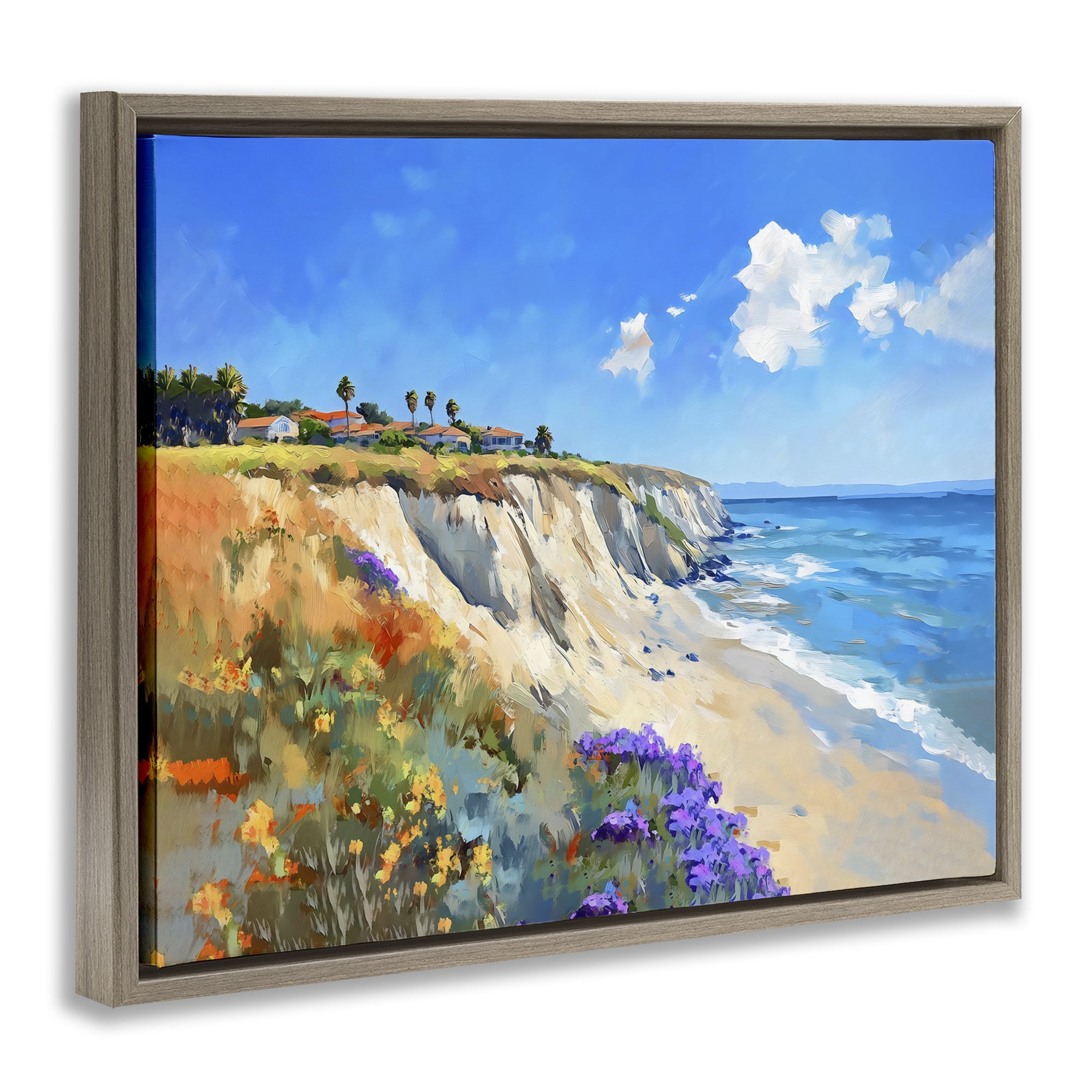 Stupell Industries Coastal Wildflower Field Brown Framed Floater Canvas Wall Art, design by The Prints Vibe