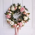 thumbnail image 3 of Artificial Peony Flower Wreath - 15" Pink Flower Door Wreath with Green Leaves Spring Wreath for Front Door, Wedding, Wall, Home Decor, 3 of 6