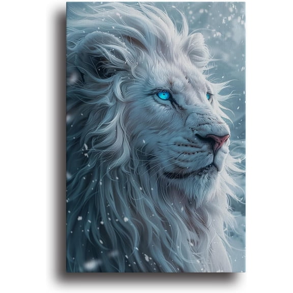 Canvas Wall Art for Living Room White lion Wall Art Decor Colorful Multicolor for Living Room Bedroom Office Wall Decor - 8x12 inch Unframed