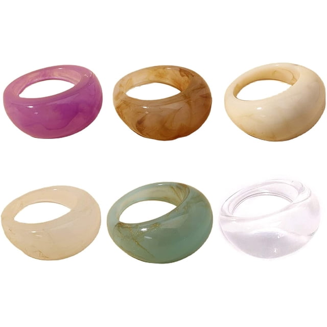 Conjunto Resina Colorido Ancho Grueso Cúpula Nudillo Dedo Apilable Anillo Conjunto Retro Acrílico Transparente Vintage Joyería Fiesta Elegante Regalo Hecho A Mano Vhermosa LRWJ907-4