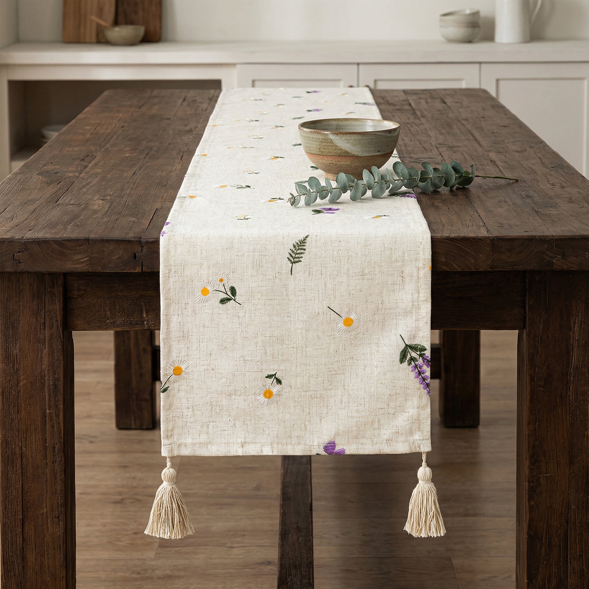 Unique Bargains Table Runner for Kitchen Decor with Tassel Lavender 11.8x70.9in