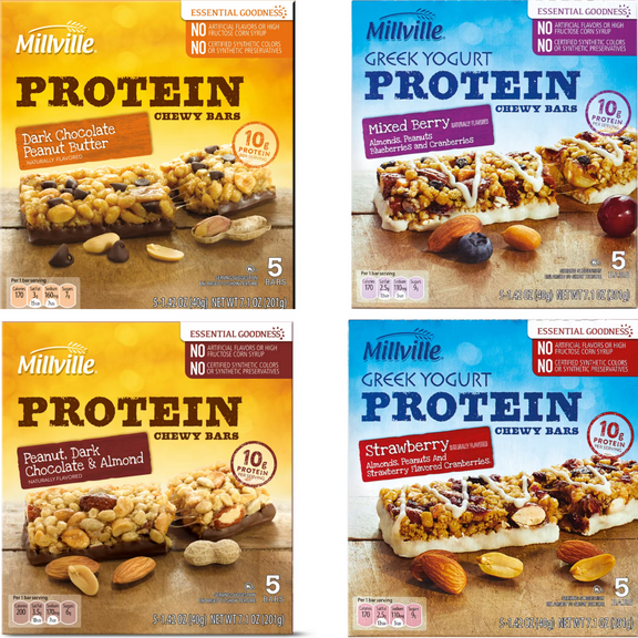 Protein Chewy Granola Bars Variety Pack – 4 Flavors (Strawberry Greek Yogurt, Mixed Berry Greek Yogurt, Peanut Dark Chocolate & Almond, Dark Chocolate Peanut Butter) – 20 Bars Total, 10 gr protein