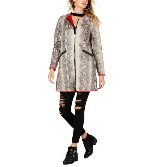 GUESS Veste en Faux Cuir Embossée Peau de Serpent pour Femmes, Pierre/rouge, L