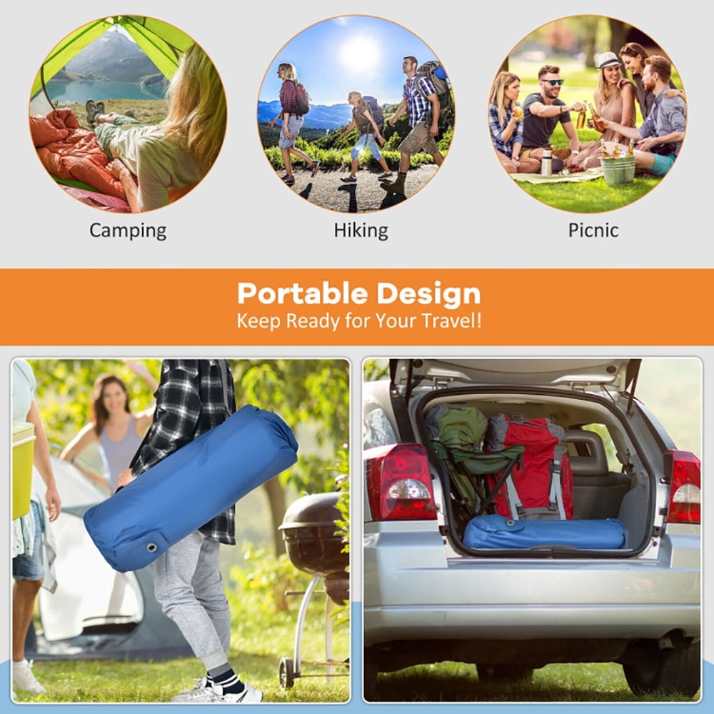 Resenkos Self Inflating Folding Camping Sleeping Mattress with Carrying Bag-Blue, Camping Mattress, Portable Roll Up Bed, Inflatable Outdoor Mat for Rooftop Tent Car Truck Van, 4 Season