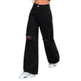 thumbnail image 2 of Pantalones Vaqueros Rotos de Cintura Alta para Mujer, Desgastados, Holgados, Rectos y de Pierna Negro S, 2 of 7
