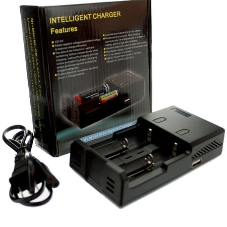 - 2 Slot Smart Battery Charger for Li-ion Ni-MH/Ni-CD 18650 26650 AA AAA 20700 21700 CR123 & More Rechargeable Batteries