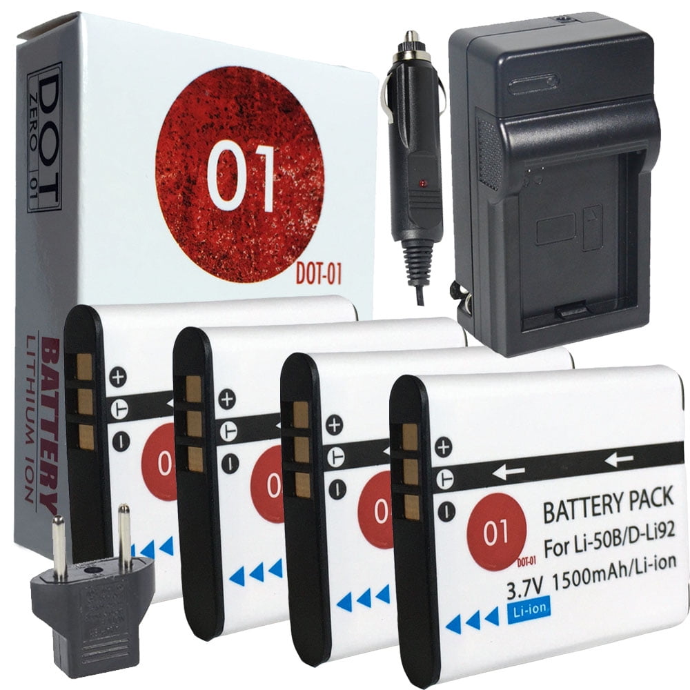4x DOT01 Brand 1500 mAh Replacement Olympus LI50B Batteries and Charger for Olympus TG850