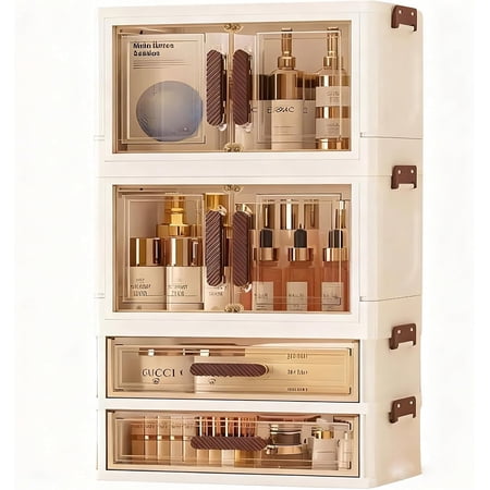 Makeup Organizer with Drawers & Compartments, Modular Stackable Cosmetic Skincare & Jewelry Storage Box, Vanity Organizer with Magnetic Closure for Bathroom, Office, Dorm