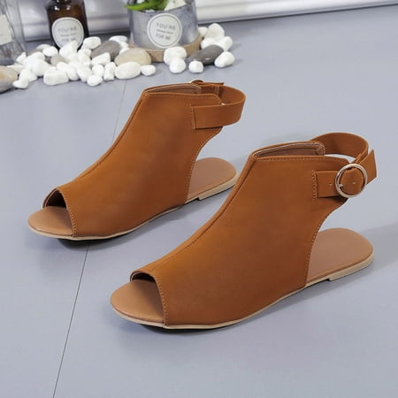 

Kukoosong Sandals Women Women Shoes Fashion Solid Color Snake Print Minimalistic Temperament Fish Mouth Roman Slippers Sandals Flat Summer Beach Sandals Brown 38