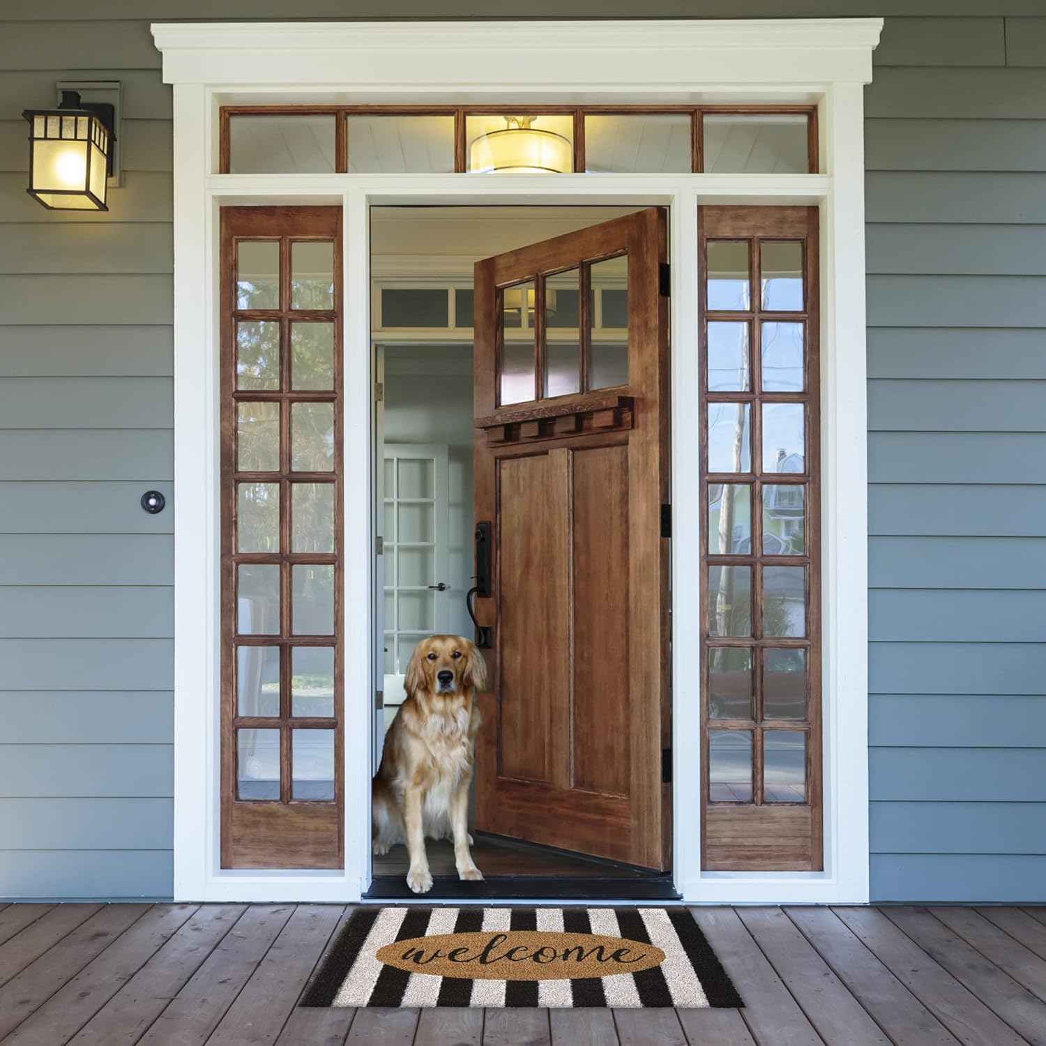 Natural Coir Doormat Outdoor Welcome Mat, 17x29, Cabana Stripes