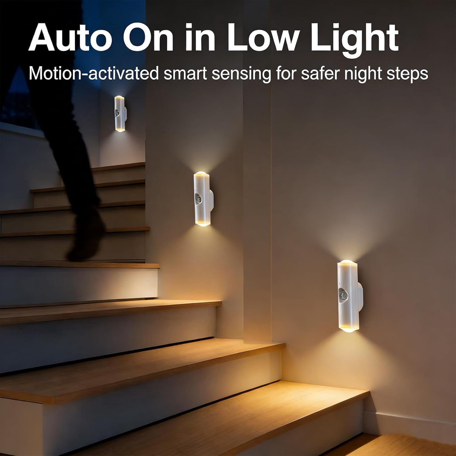 Rechargeable Smart LED Motion Sensor Ambient Light, RGB Color Changing Wireless Lamp with Magnetic Mount, Punch-Free Night Lighting for Stairs, Closet, Cabinet & Bedroom (6, False Walnut Wood)