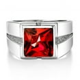 thumbnail image 2 of Red ruby silver statement gemstone ring for men, Clear ruby mens solitaire ring for men in 925 silver, Square cut ruby stone ring for men, 2 of 3