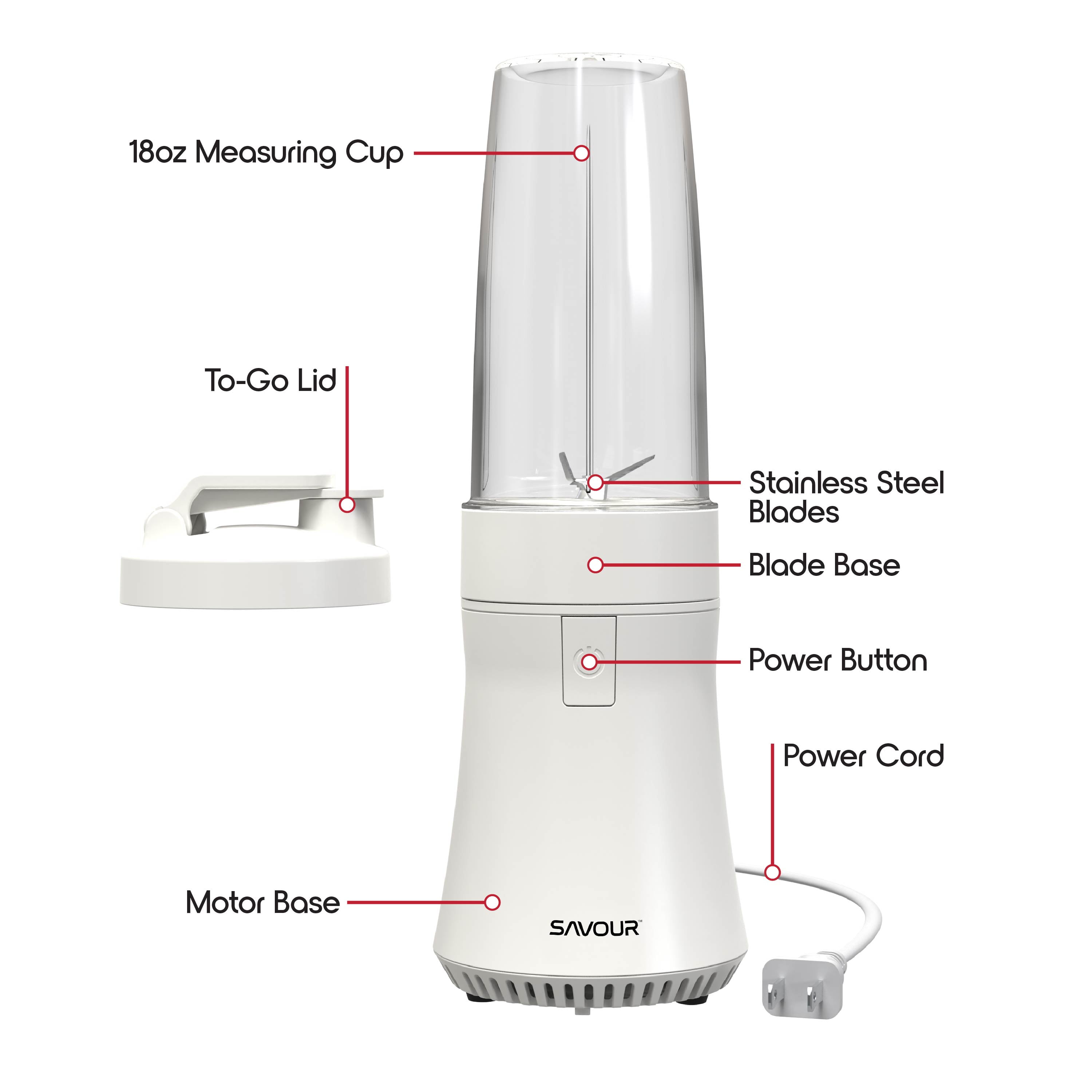 Savour by Tzumi 300W Mini Smoothie Blender – 18oz. Countertop Mini Blender for Smoothies, Sauces, Cocktails and More