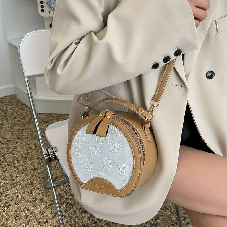 Cocopeaunt Fashion Round Handbag Vintage Shoulder Bag for Women Clutch Purses PU Leather Crossbody Bag Female Designer Travel Totes Bolsos, Adult