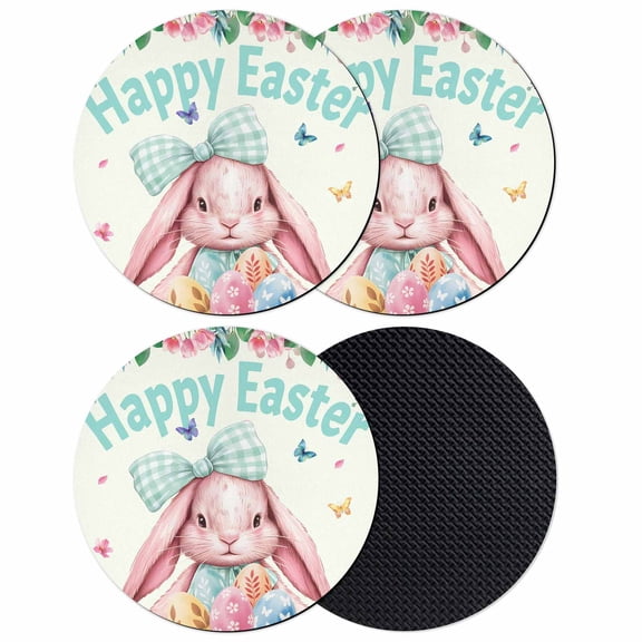 Easter Coasters Set of 4, Absorbent Coasters for Drinks, Cute Rabbits Eggs Flowers Leaf Butterflies Watercolor Coaster for Desk Coffee Table Protection, Home Decor House Warming Gifts 4"
