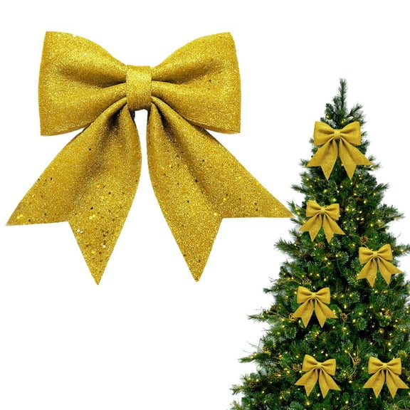 Glitter Bow Ornament - 1PCS Gold Sequin Bows Hanging Ornaments for Christmas,New Year,Party,Wreaths,Tree,Wall,Indoor & Outdoor Decorations,Christmas Decorations,8*6IN