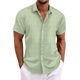 thumbnail image 1 of Camisas Para Hombre Camiseta retro de manga corta con botones de algodón y lino holgado para hombre (Green, 3XL), 1 of 7