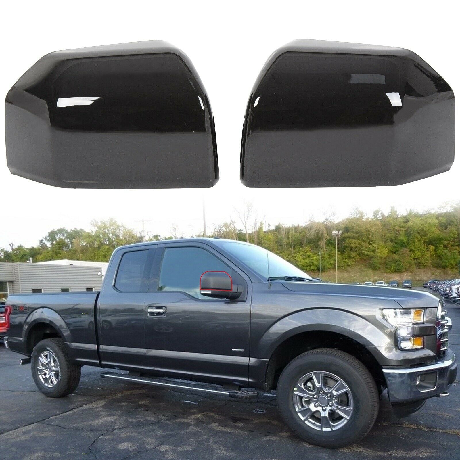 For 1519 Ford F150 Truck Mirror Cover Skull Cap Painted Black Pair Set