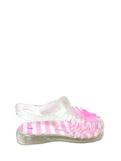 New Wonder Nation Girl's Pink Glittery Jelly Sandals with Pink Flower #11 