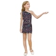 thumbnail image 2 of OOOUM Girls Sleeveless Dresses Leopard Print Sequin Sundress One Shoulder Fashionable Summer Outfits For Kids Black 3-4 Years, 2 of 5