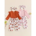 thumbnail image 4 of Aojekbee Baby Girls Halloween Outfit Ribbed Long Sleeves Romper and Elastic Pumpkin Flower Print Pants Headband 3 Piece Clothes, 4 of 10