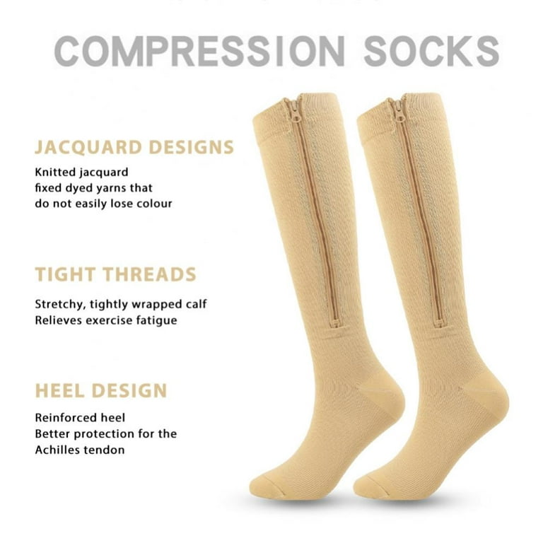 Zipper Compression Socks Women & Men - 2Pairs Calf Knee High 15-20mmHg  closed Toe Compression Stocking suit for Walking,Running 