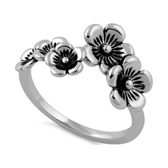 925 Sterling Silver Oxidized Platinum Plated Flower Swirls Valentines Day Gifts Eternity Band