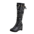thumbnail image 2 of Wavsuf Western Boots for Women Wide Calf Tie Hip Lace Round Toe Mid Calf Black Shoes Size 41, 2 of 7