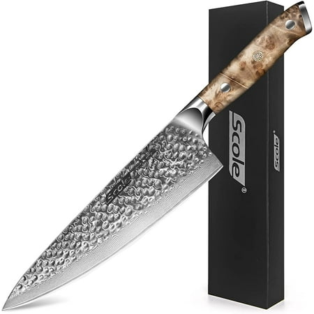 

SCOLE® Damascus Chef Knife 8 Inch Professional Japanese Chefs Knife with Premium G10 Handle Kitchen Chef Knife 67 Layers VG-10 Super Damascus Steel Triple Rivet Full Tang Gift Box