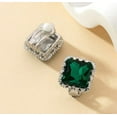 thumbnail image 3 of Clip on 1/2" silver and green stone square button style earrings, 3 of 4