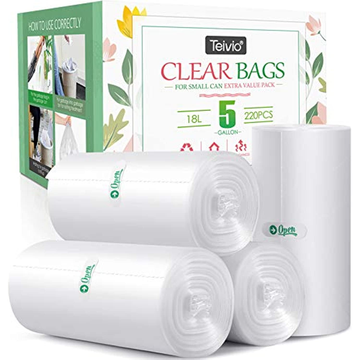 OKKEAI 4-5 Gallon Trash Bags Small Garbage Bags Bathroom Trash Can Bags 15L  Bin Liner for Office Kitchen,White,150 Counts,Fits 15-20 Liter Bins