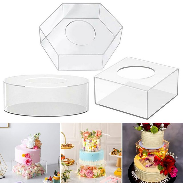 Fillable Cake Stand Square Hexagon Heavy Duty Wedding Birthday Party Cake Display Cake Riser Tier Display Holder Square 15cm