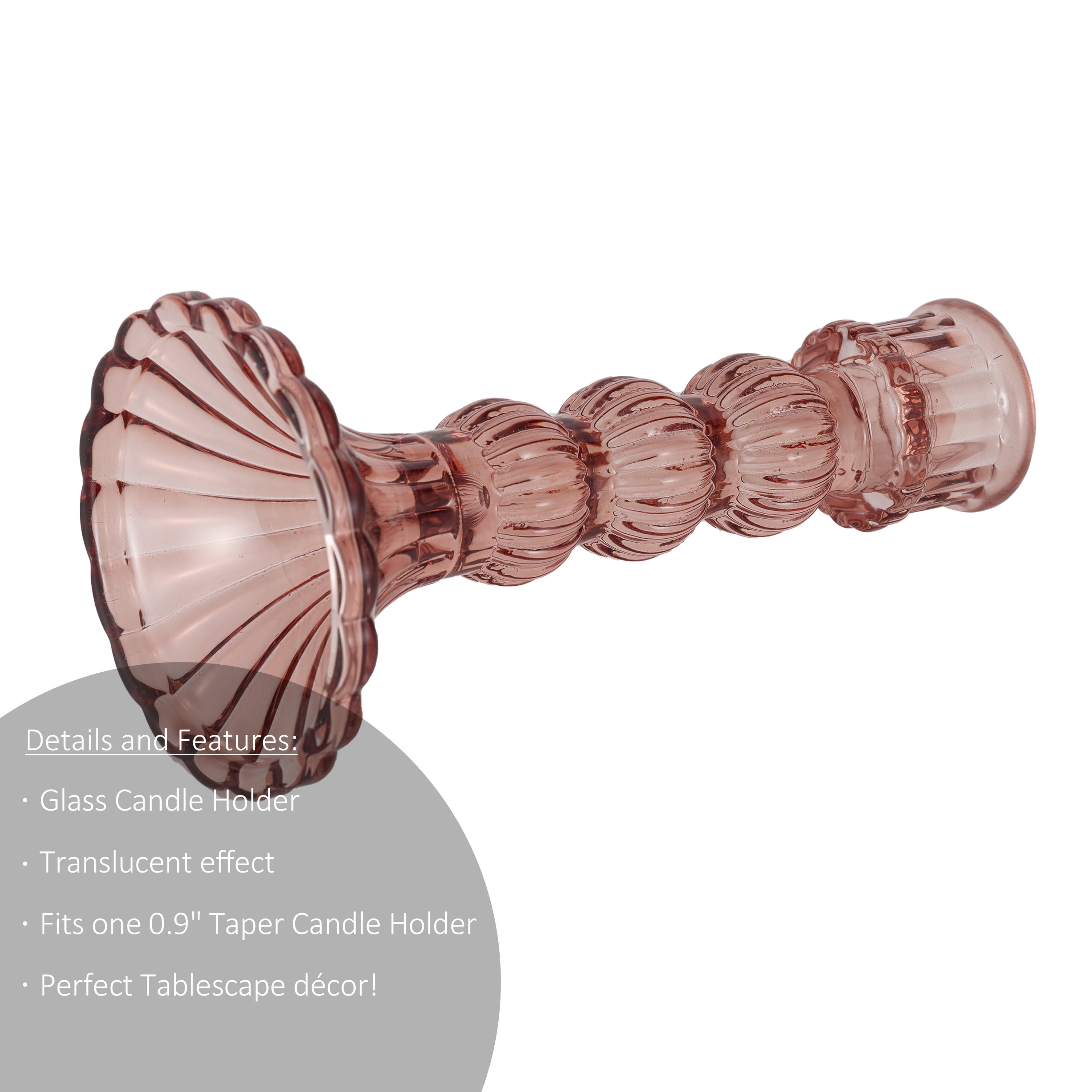 Home Decor Collection Sterling & Noble Home Translucent Pink Glass Tabletop Taper Candle Holder, Large