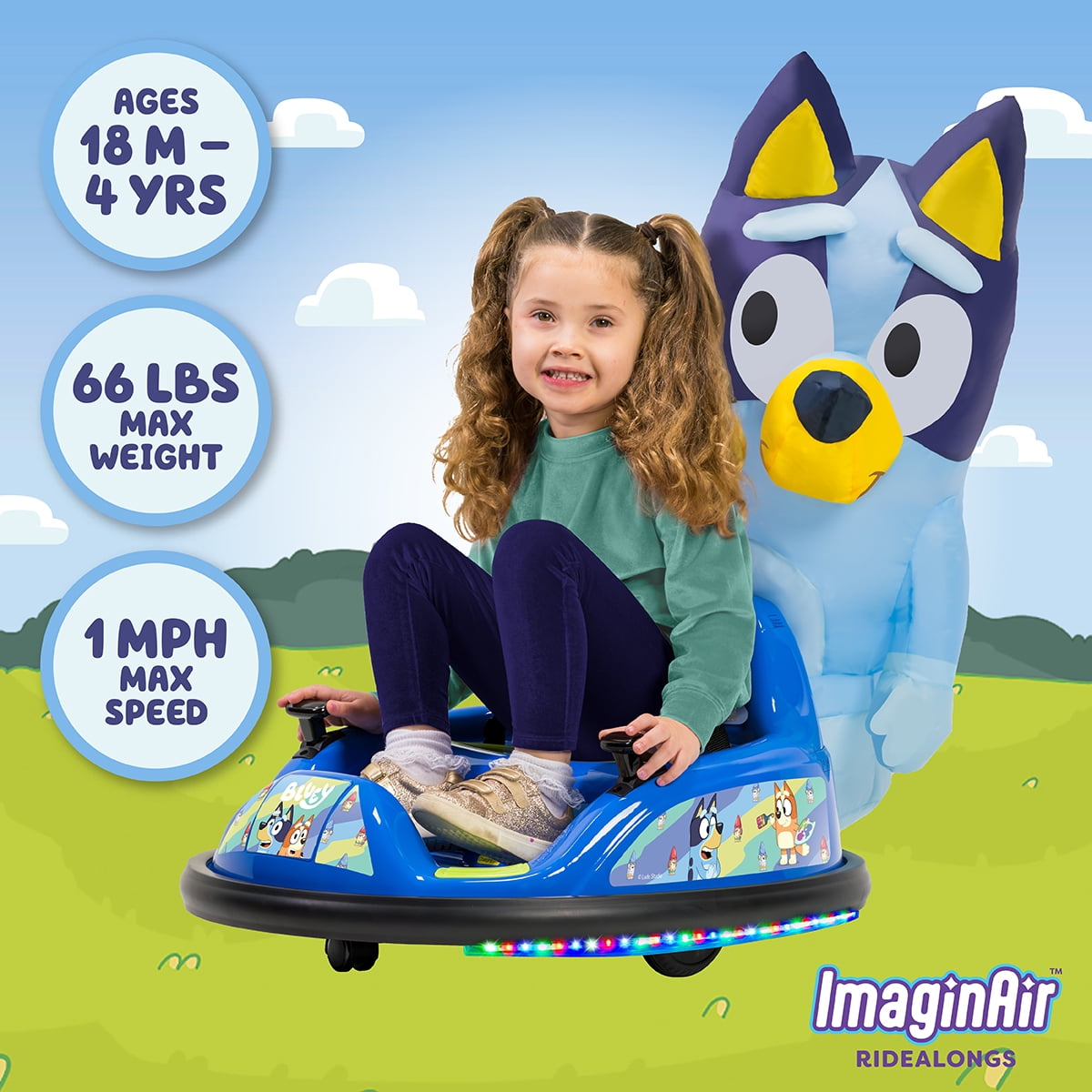 Bluey 6V ImaginAir Ride-On Bumper Car with Inflatable Character