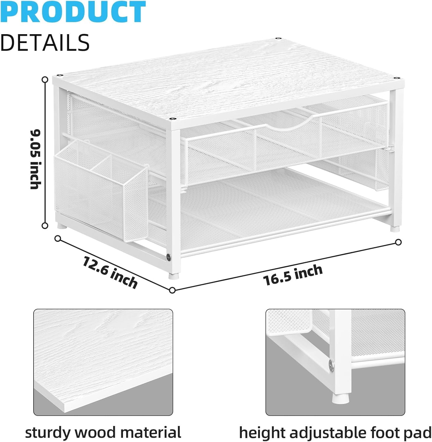 Wood Printer Stand for Desk, 2-Tier Desktop Printer Table for Home Office, Printer Stand with Storage Drawer 2 Pen Holders, Multi-Purpose Desk Organizer for Fax Machine Scanner(Wood White)