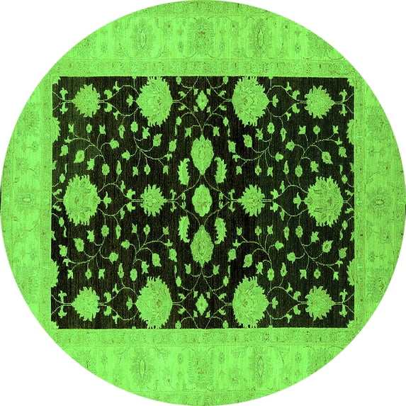 Ahgly Company Indoor Round Oriental Green Traditional Area Rugs, 7' Round