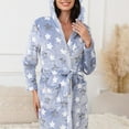 thumbnail image 2 of Gaexia Fluffy Robes For Women Star Print Double Hooded Bathrobe Cozy Sleepwear Loungewear For Fall And Winter Seasons With Adjustable Drawstring, 2 of 7