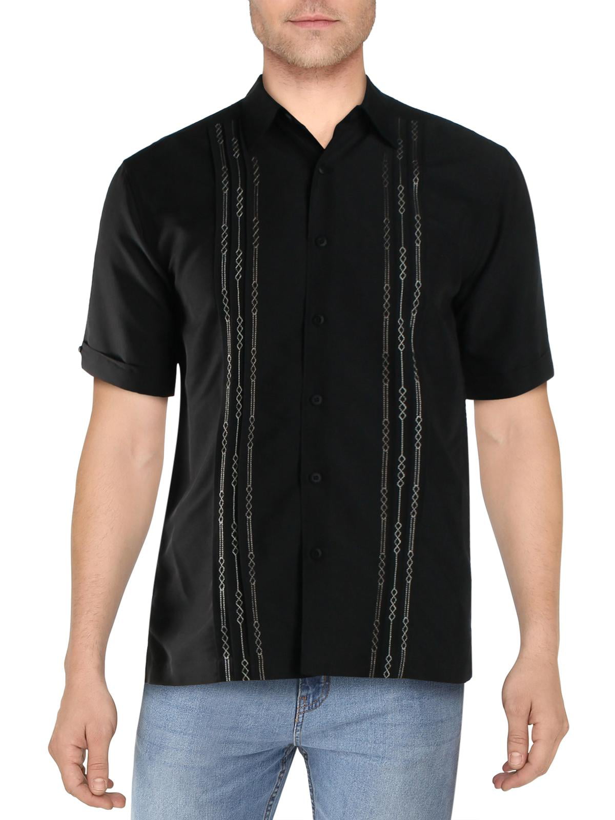 spy Fable Kosciuszko Cubavera Mens Embroidered Pintuck Button-Down Shirt - Walmart.com