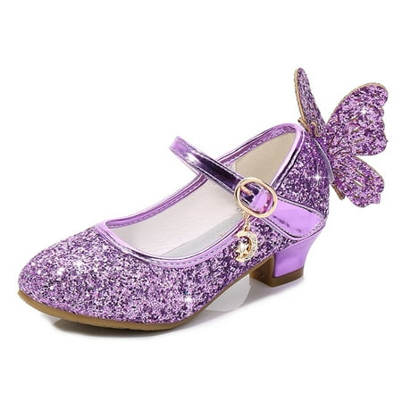 

KYAIGUO Girls Butterfly Party Mary Jane Shoes for Kid Toddler Adorable Sparkle Princess Shoes Low Heel Dress Shoes
