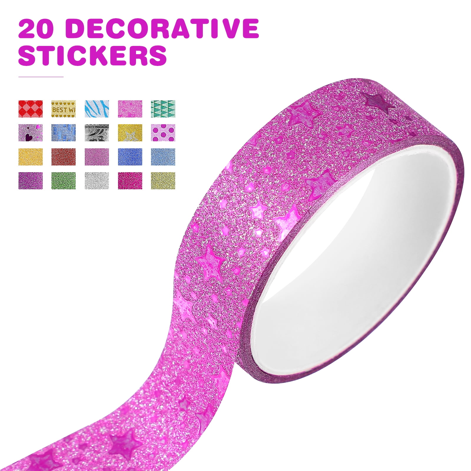 WAS185 Syntego glitter Washi Tape Decorative craft Self Adhesive Stick On  Sticky glitter Trim (Shocking Pink)