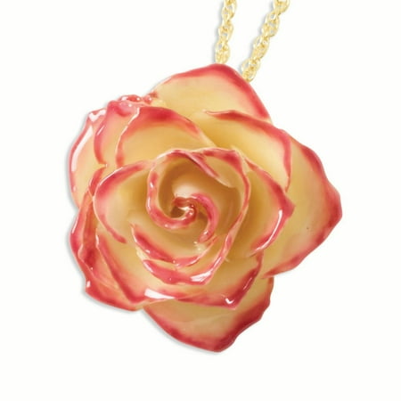 - Lacquer Dipped Cream Fuchsia Rose Gold Tone Necklace Chain Pendant Charm Cord Floral Fashion Jewelry For Women Gift Set