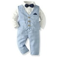 thumbnail image 2 of Odeerbi Baby Boys Clothes Toddler Outfit Newborn Clothes Autumn Winter 2025 Long Sleeve Suspender Trousers Set Sling Gentleman Clothes Formal Dress Suit Light Blue, 2 of 9