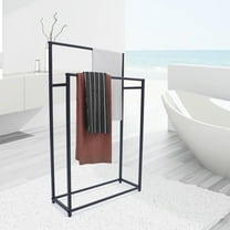 Freestanding Metal Towel Holder 2-Tier Clothes Organizer Stand Bathroom Storage Rack Black