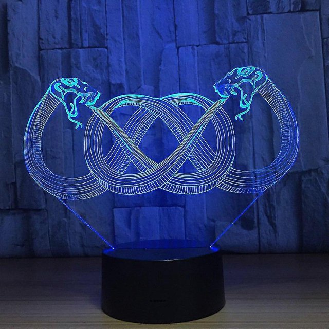 Lámpara de noche LED 3D con diseño de dos serpientes, acrílica, colorida y con degradado