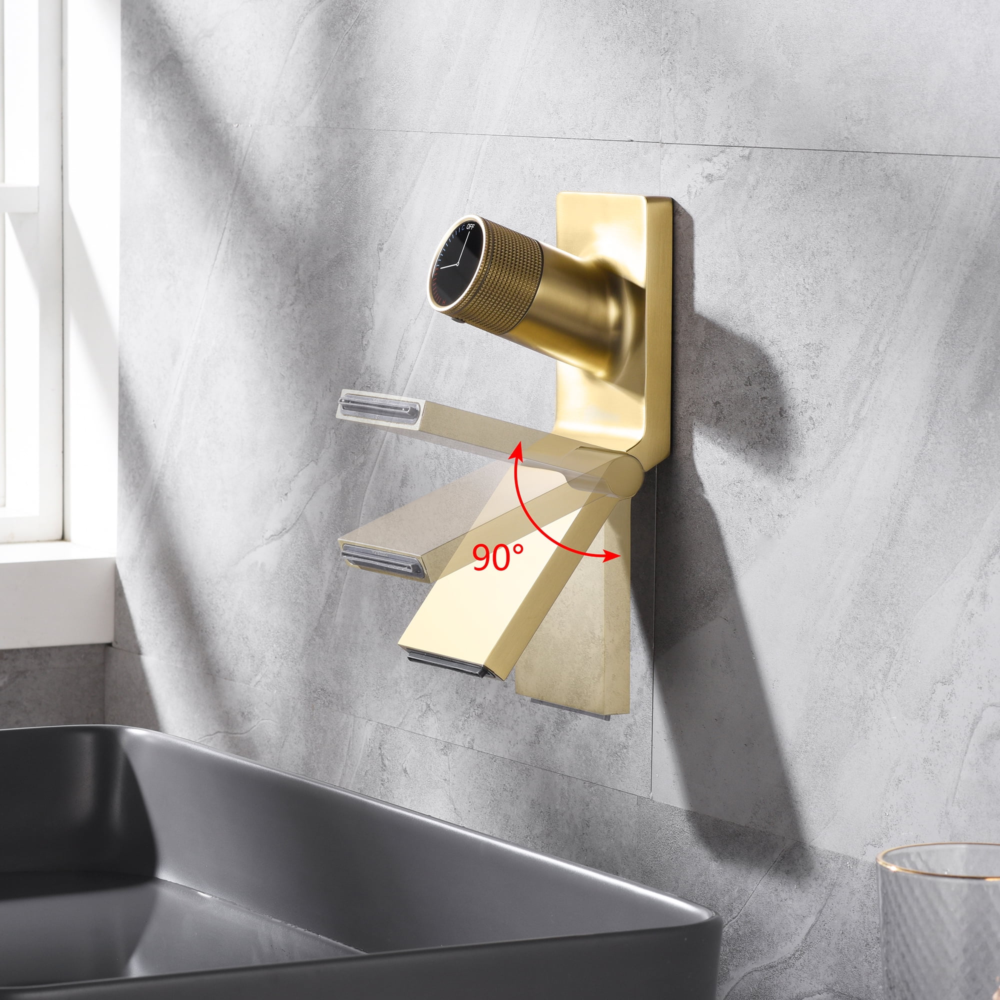SUMERAIN Wall Mounted Bathroom Vessel Sink Faucet,Single Handle One Hole Vanity Faucet with Foldable Spout, Rough in Valve, Brushed Gold