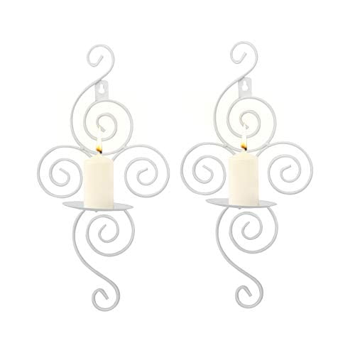 Vintage Style Classy Home Decor Dyna-Living 2 PCS Decorative Iron Wall Candle Pillar Candle Holder Sconce White 
