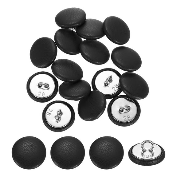 15 Pack Leather Covered Buttons, 18mm 28L Round Metal Shank Sewing Buttons Sew on for Clothes Coat Hats, Sofa Decoration, DIY Crafts Making, Black