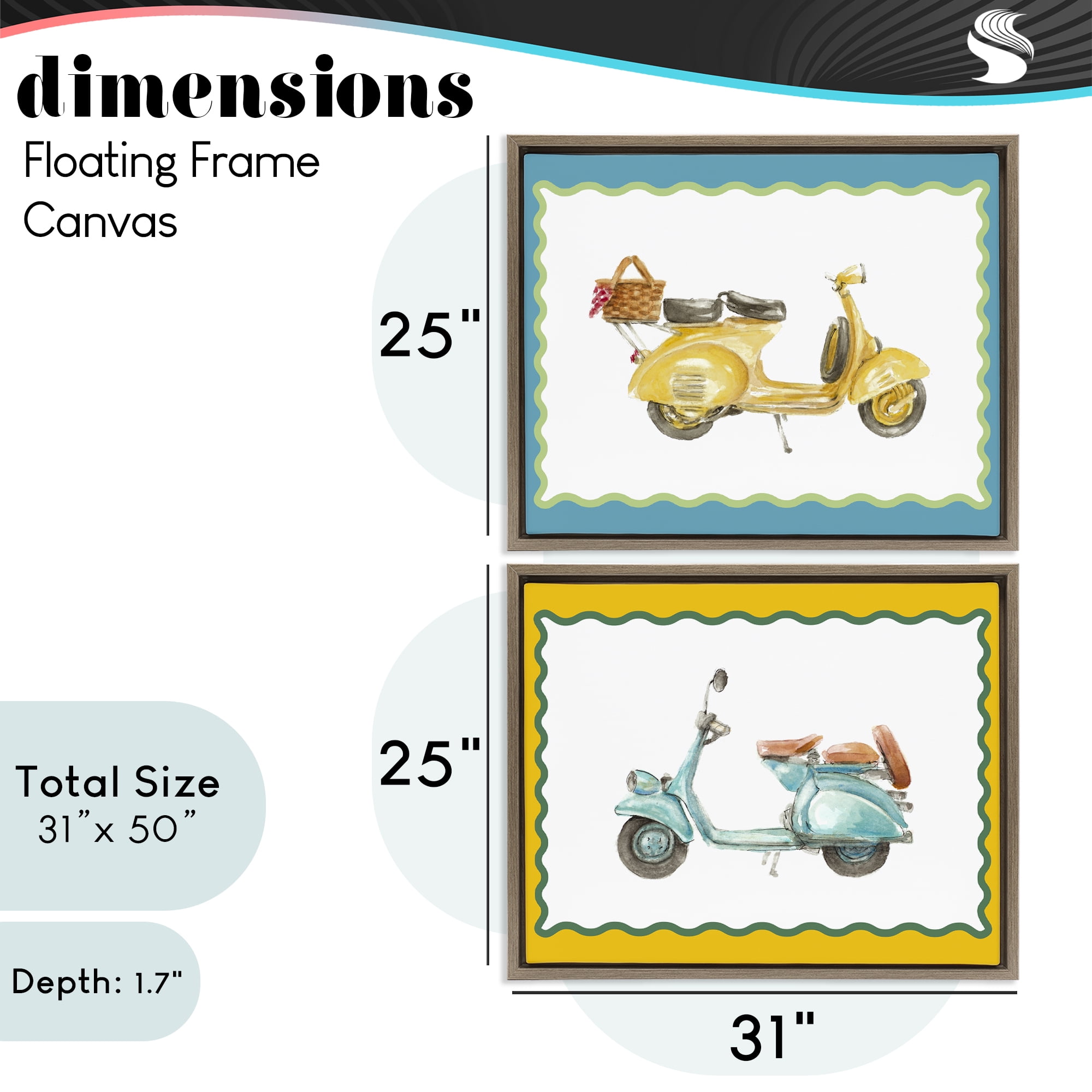 Stupell Industries Wavy Bordered Scooters 2 Piece Brown Framed Floater Canvas Set, design by Lanie Loreth