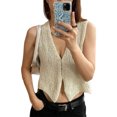 thumbnail image 2 of Sunloudy Chaleco de punto para mujer, sin mangas, cuello en V, color sólido, botones, cárdigan, primavera, verano, fiesta, tops casuales Sunloudy moda, 2 of 8
